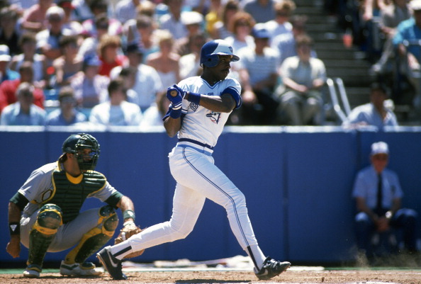 Fred McGriff hitting with the Toronto Blue Jays
