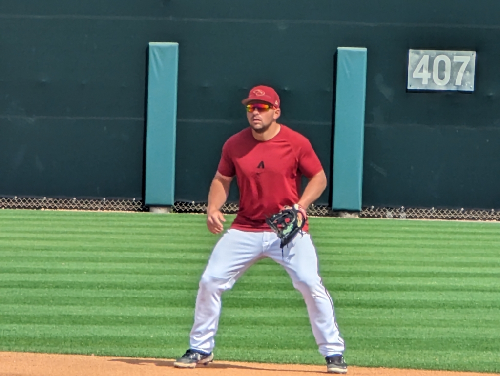 Buddy Kennedy waiting to field a ground ball in spring training defensive drills