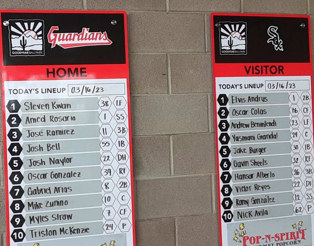 The lineup for the Cleveland Guardians versus White Sox matchup - photo by Chuck Murr