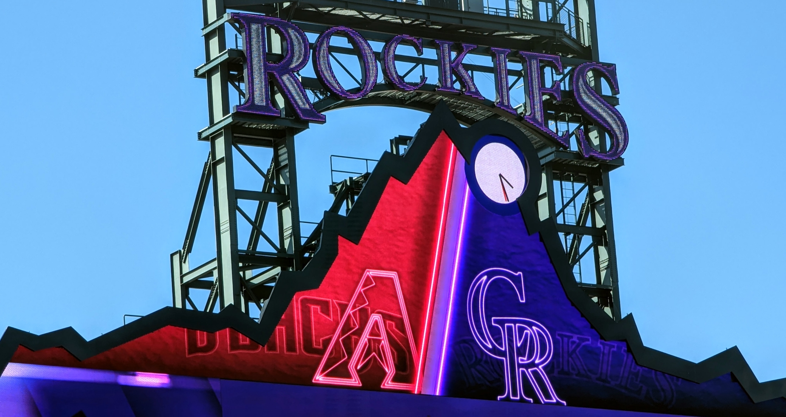 Scoreboard prior to the game between the Diamondbacks and Rockies.