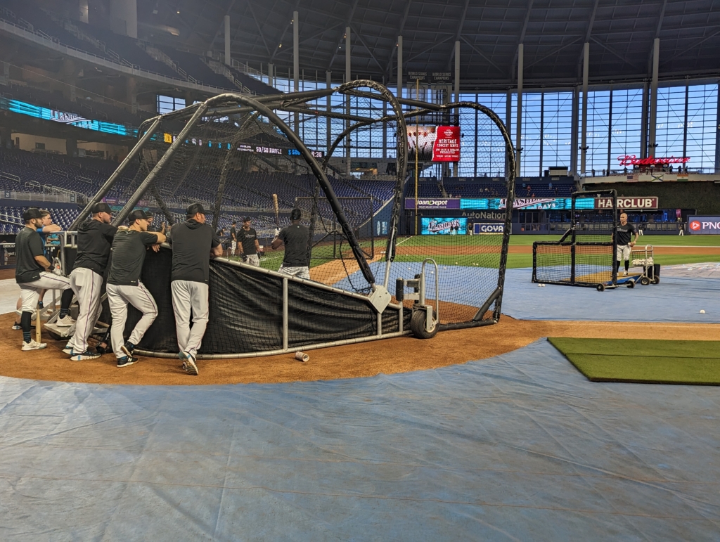 Marlins taking batting practice before their game with the Diamondbacks.