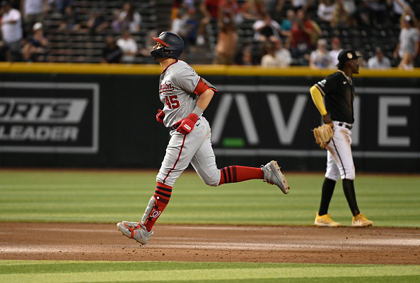 Joey Meneses of the Nationals running out the go-ahead homer against the Diamondbacks.