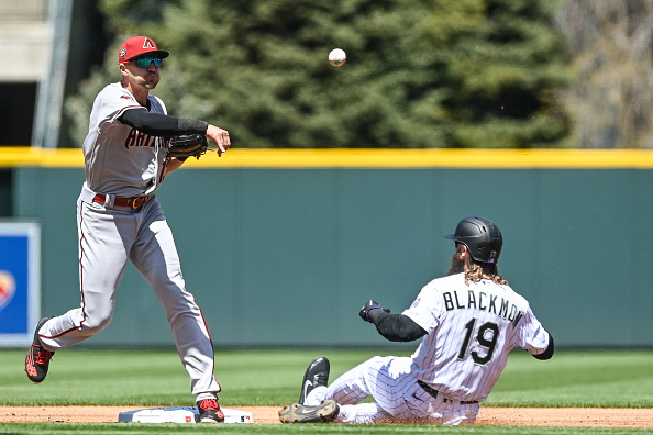 Nick Ahmed of the Diamondbacks attempting a double play as Charlie Blackmon of the Rockies slides into second. The Diamondbacks, after dropping two of three to the Red Sox, face the Rockies in a four-game series starting Monday.