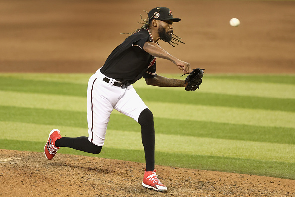 Diamondbacks reliever Miguel Castro pitching against the Red Sox