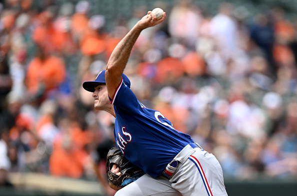 Cody Bradford throwing a pitch. His Texas Rangers open the ALDS Saturday against the Baltimore Orioles, a matchup of teams near the bottom of the bullpen rankings.