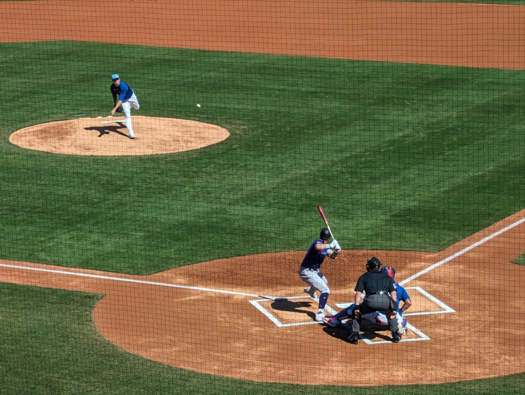 Drew Smyly throws the first pitch of the Cubs–Rockies Cactus League game on February 29, 2024.