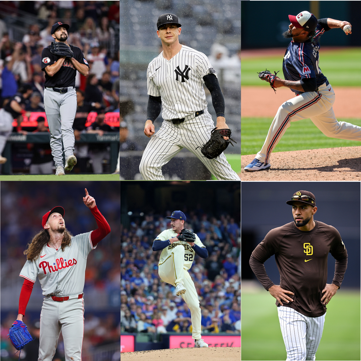 A mosaic of the top six in the Week 9 Reliever Rankings by Sport Relay.