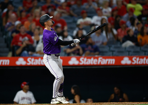 Brenton Doyle crushing a homer for the Rockies in a win over the Angels