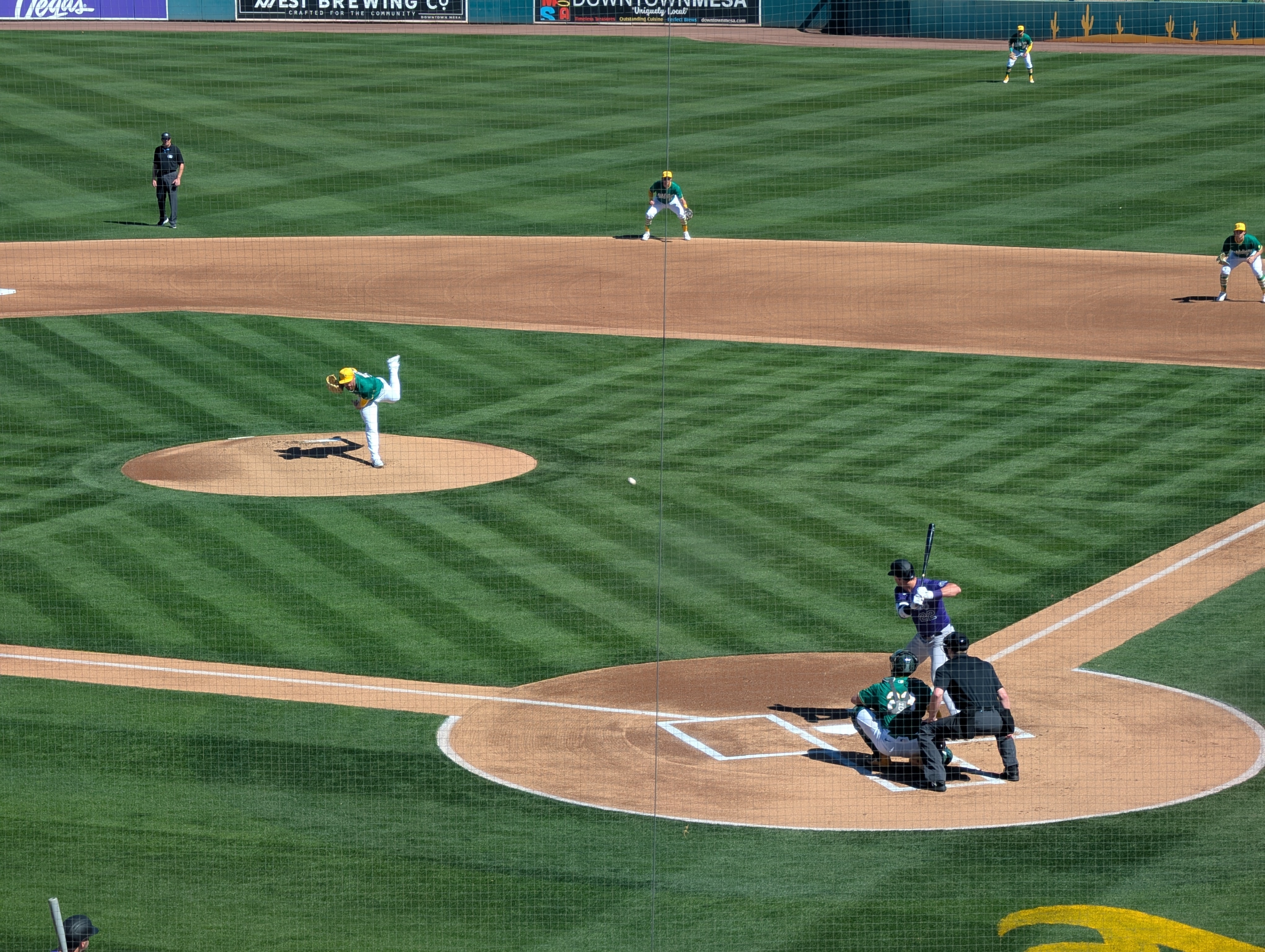 Jeffrey Springs pitching to Nolan Jones in the Athletics Rockies Cactus League game