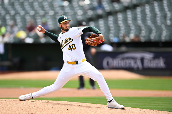 Mitch Spence pitching for the Athletics