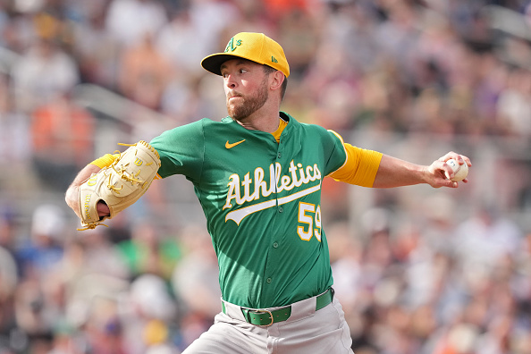 Jeffrey Springs pitching for the Athletics against the San Francisco Giants