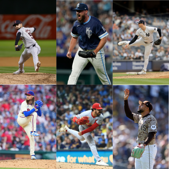 A mosaic of the top six in the Week 7 Reliever Rankings by Sport Relay.