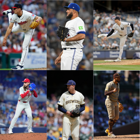 A mosaic of the top six in the Week 8 Reliever Rankings by Sport Relay.