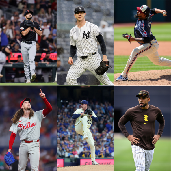 A mosaic of the top six in the Week 9 Reliever Rankings by Sport Relay.