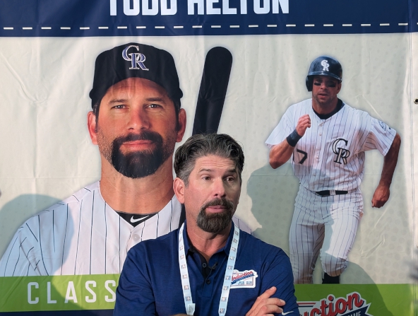 Todd Helton speaking with the media