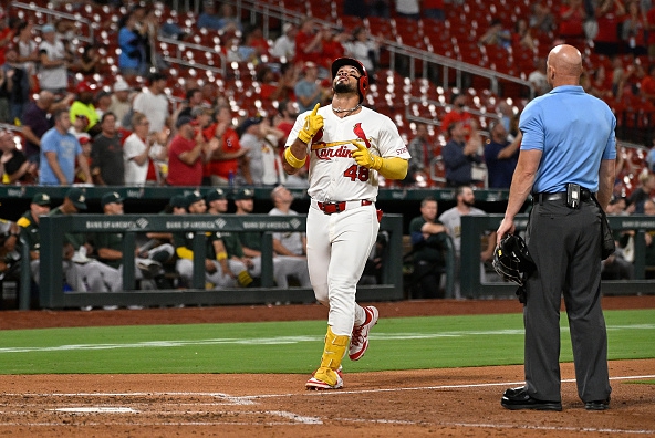 Ivan Herrera of the Cardinals running out a home run against the Athletics