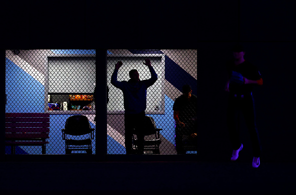 A member of the Blue Jays Bullpen looking on as Jeff Hoffman enters the game.