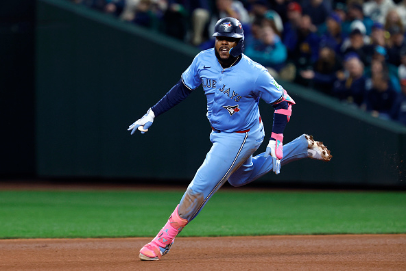 Vladimir Guerrero Jr celebrating a home run en route to his Blue Jays defeating the Mariners in Game Three of the 2025 ALCS