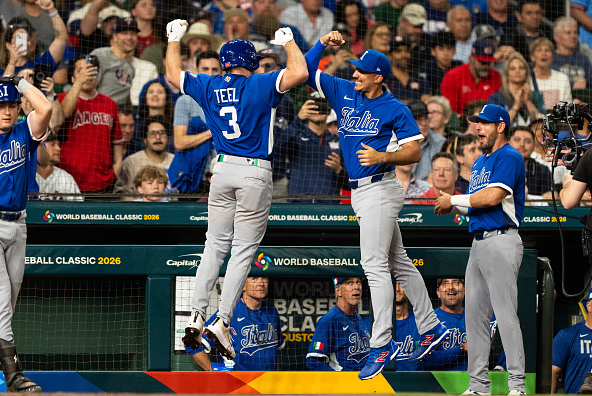 Team Italy celebrating a home run versus the United States in the World Baseball Classic