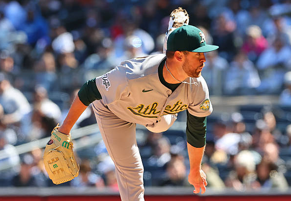Jeffrey Springs of the Athletics pitching in his gem against the Yankees