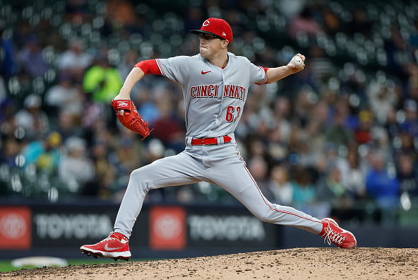 New Cleveland Guardians left-handed pitcher Phillip Diehl delivers a pitch while with the Cincinnati Reds.