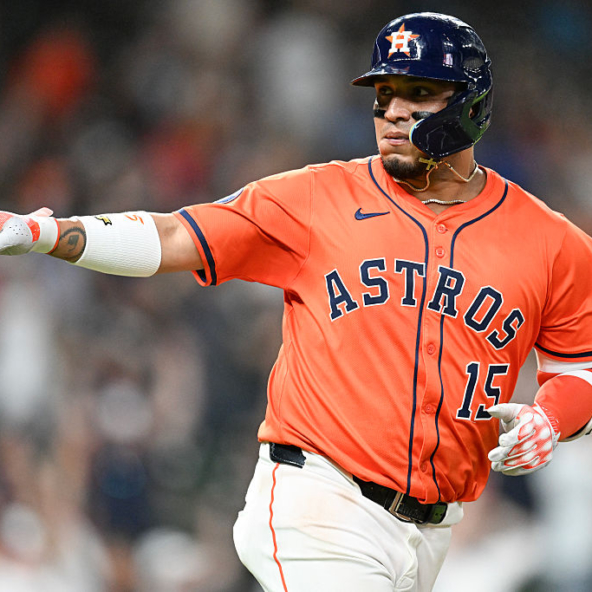 Isaac Paredes celebrating a home run. He led the Astros to a win over the Twins May 19.