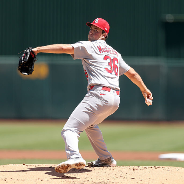 Michael McGreevy throwing a pitch. His Cardinals were shut out by the Pirates Wednesday.