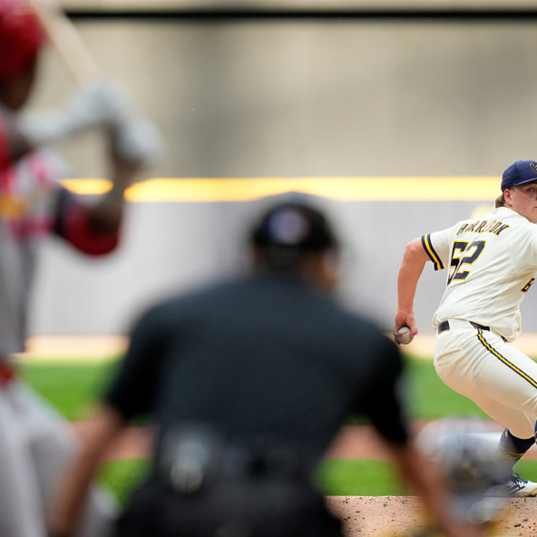 Kyle Harrison of the Brewers pitching against the Cardinals