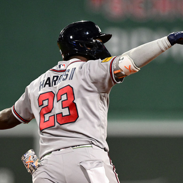Michael Harris II of the Braves celebrating a homer against the Red Sox