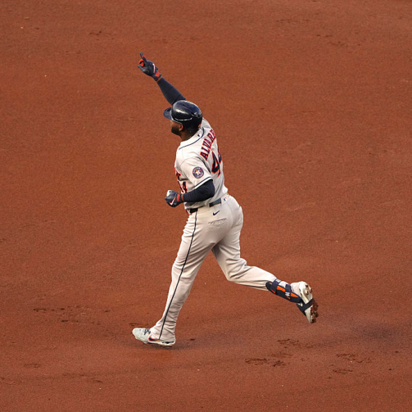 Yordan Alvarez of the Astros running out a home run against the Royals