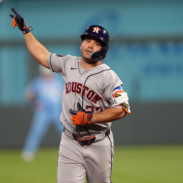 Jose Altuve of the Astros celebrating a home run against the Royals