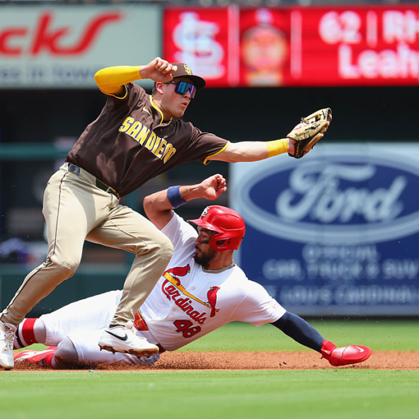 Ivan Herrera of the Cardinals stealing second against the Padres