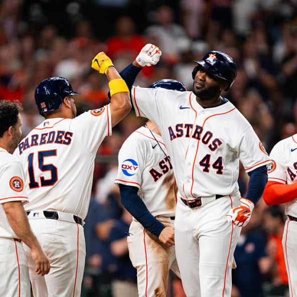 Yordan Alvarez of the Astros celebrating a grand slam against the Twins