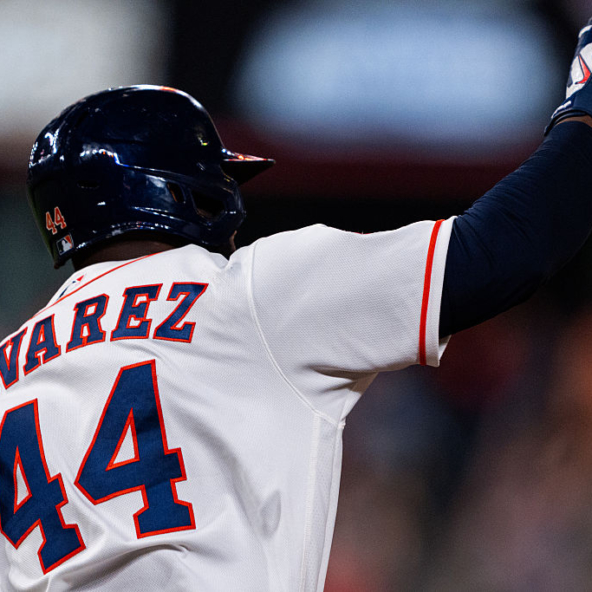 Yordan Alvarez of the Astros celebrating a homer against the Marlins