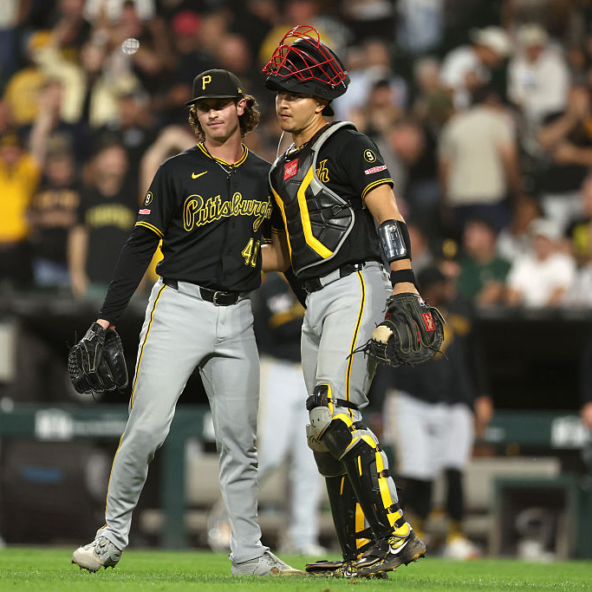 Mason Montgomery of the Pirates celebrating a win. Montgomery finished as the #2 NL Closer for Week 23 in the Reliever Roundup and Bullpen Bonanza rankings.