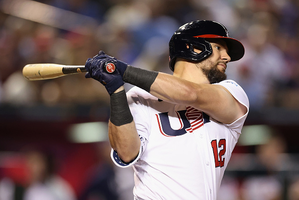 Kyle Schwarber homers for the USA against Great Britain in WBC Pool C.