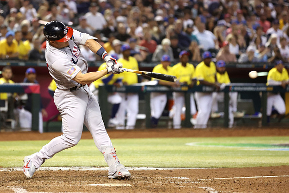 Mike Trout hitting in the USA win over Colombia
