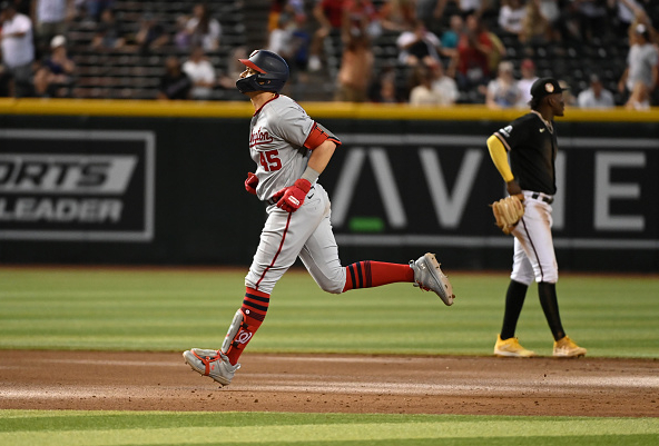 Joey Meneses of the Nationals running out the go-ahead homer against the Diamondbacks.