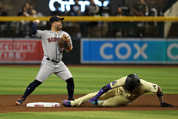 Jose Altuve of the Astros forcing Ketel Marte of the Diamondbacks