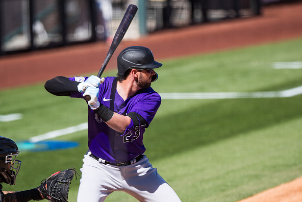 Kris Bryant of the Rockies batting against the Diamondbacks in a spring training game